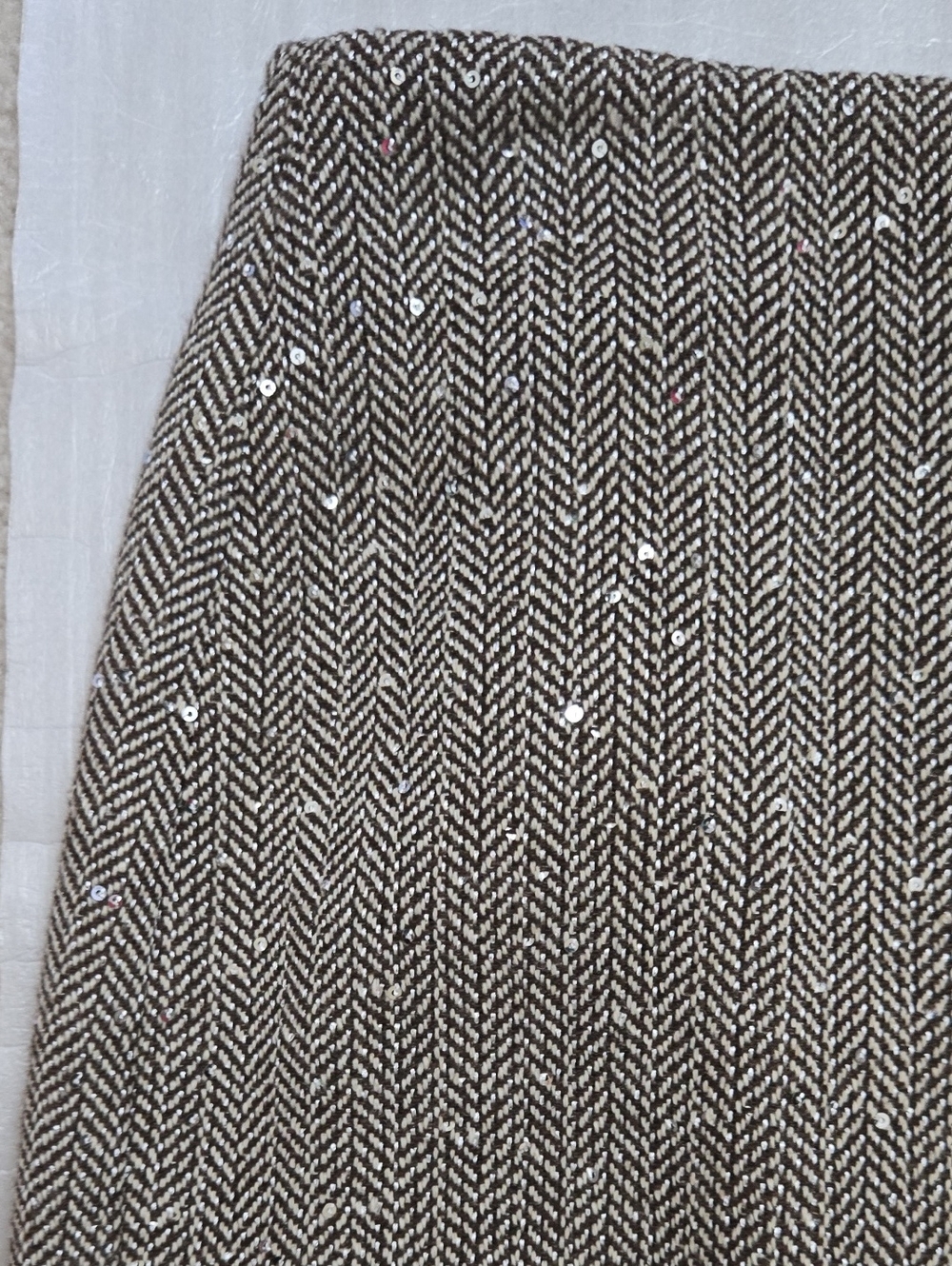 Brooks Brothers Brown and White Herringbone Pencil Skirt With Sparkle - Picture 7 of 9